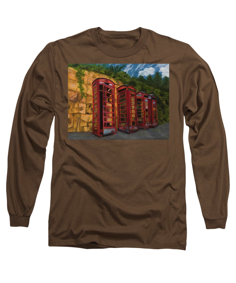 Art Long Sleeve T-Shirt featuring the painting London Phone Booths by Tammy Pool