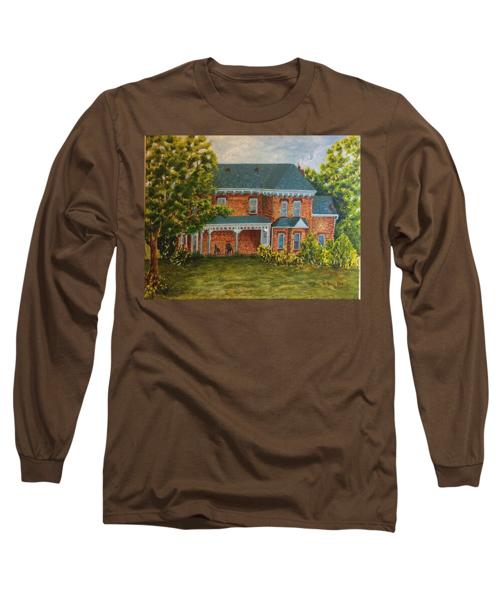 Lucy Maud Montgomery's Home Long Sleeve T-Shirt featuring the painting Lucy Maud Montgomery's home in Norval, Georgetown, ON by Milly Tseng