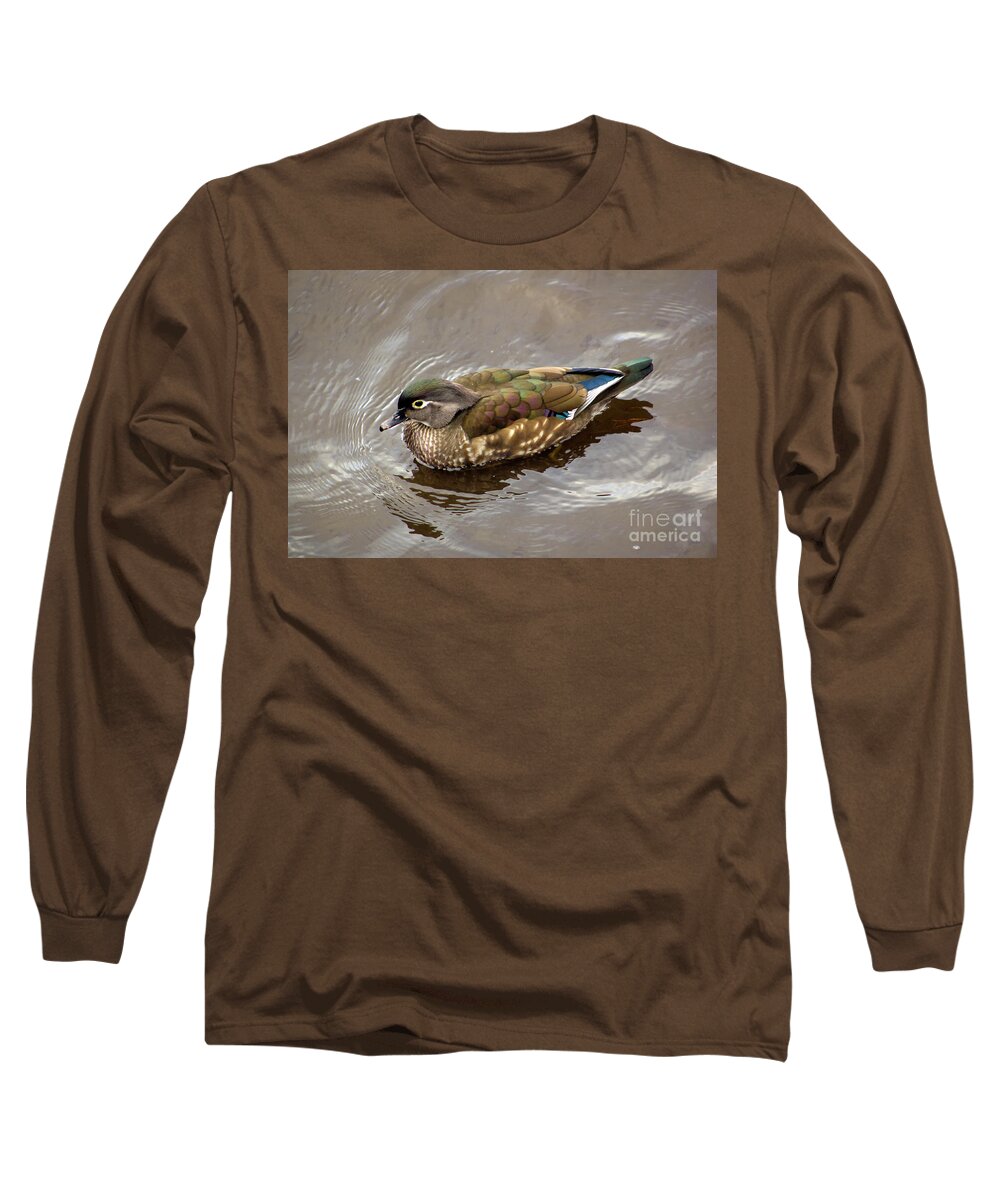 Wood Duck Hen Long Sleeve T-Shirt featuring the photograph Madame Wood Duck by Sea Change Vibes