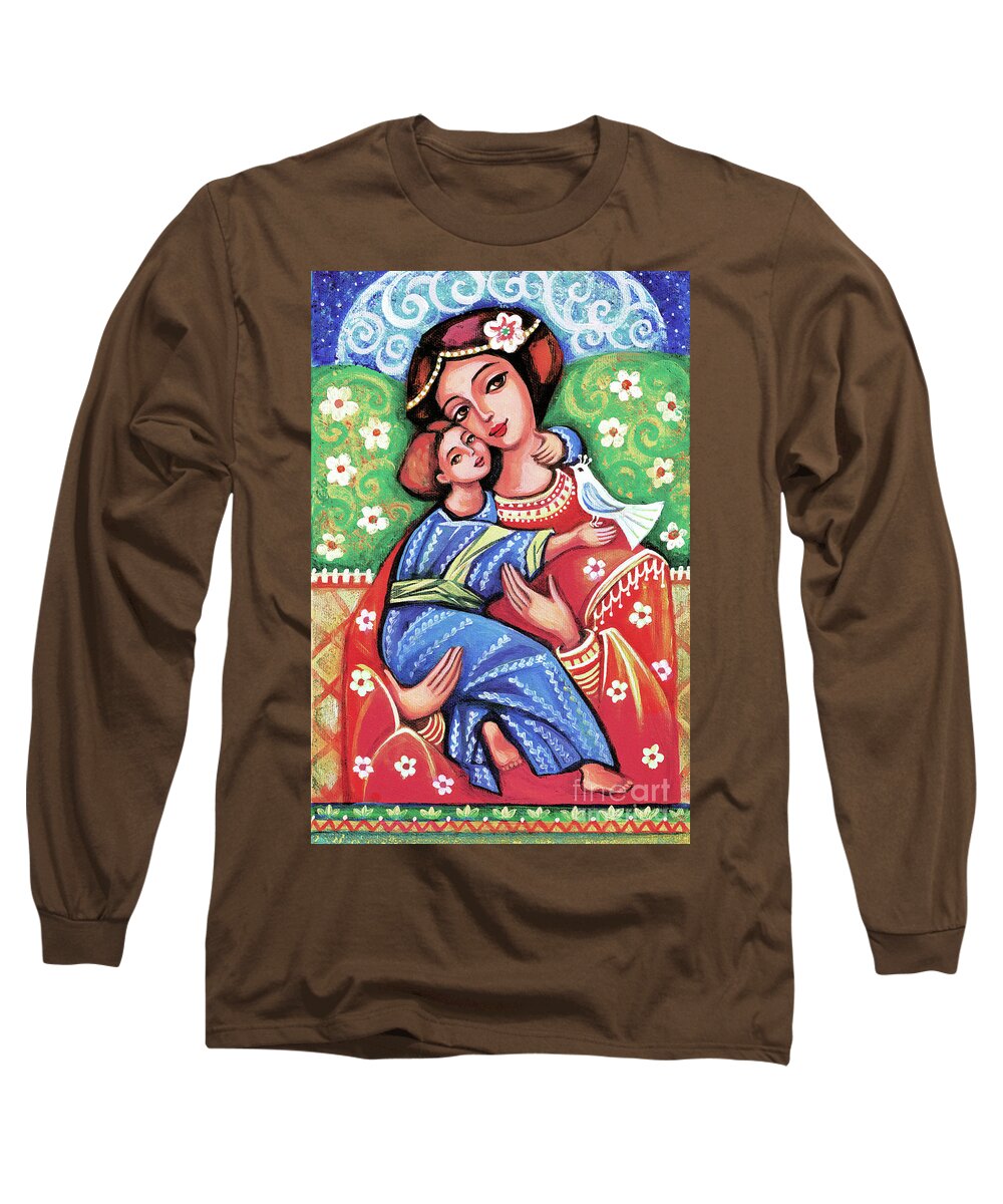 Mother And Child Long Sleeve T-Shirt featuring the painting Madonna and Child #1 by Eva Campbell