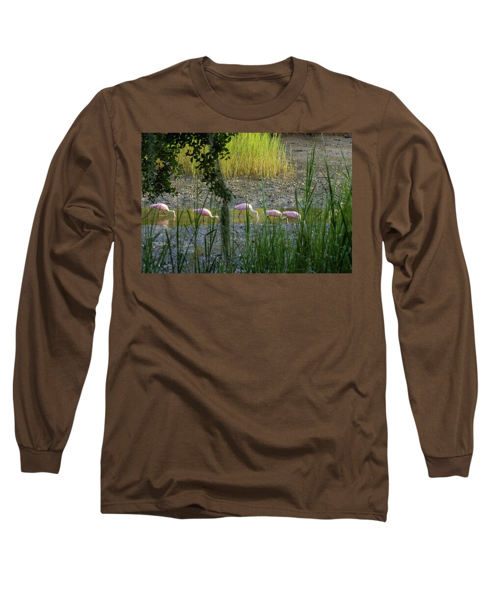 Roseate Spoonbill Long Sleeve T-Shirt featuring the photograph Marsh Highway by Patricia Schaefer