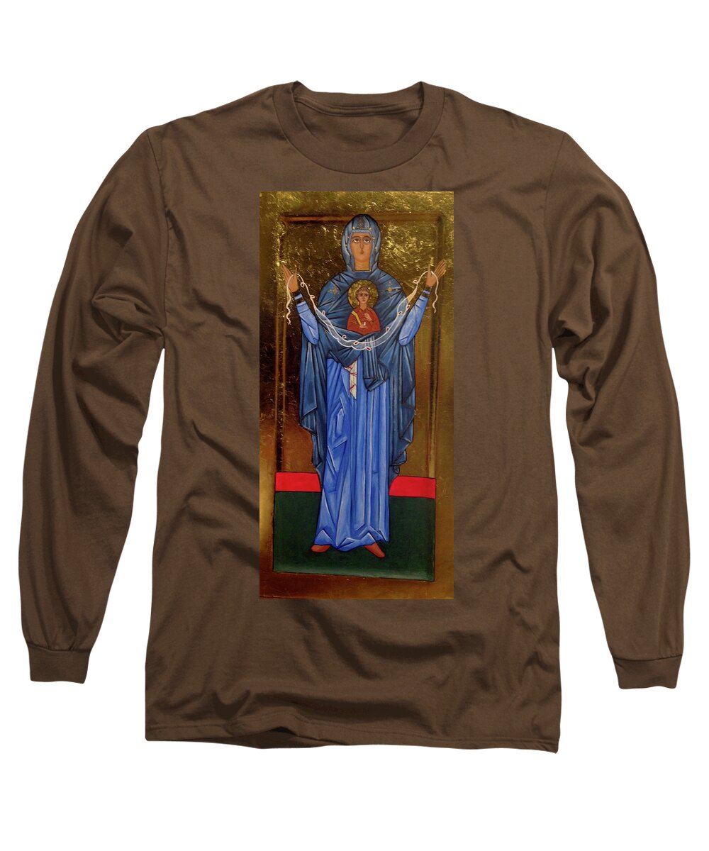 Icon Long Sleeve T-Shirt featuring the painting Mary Undoer of Knots by Holly Stone