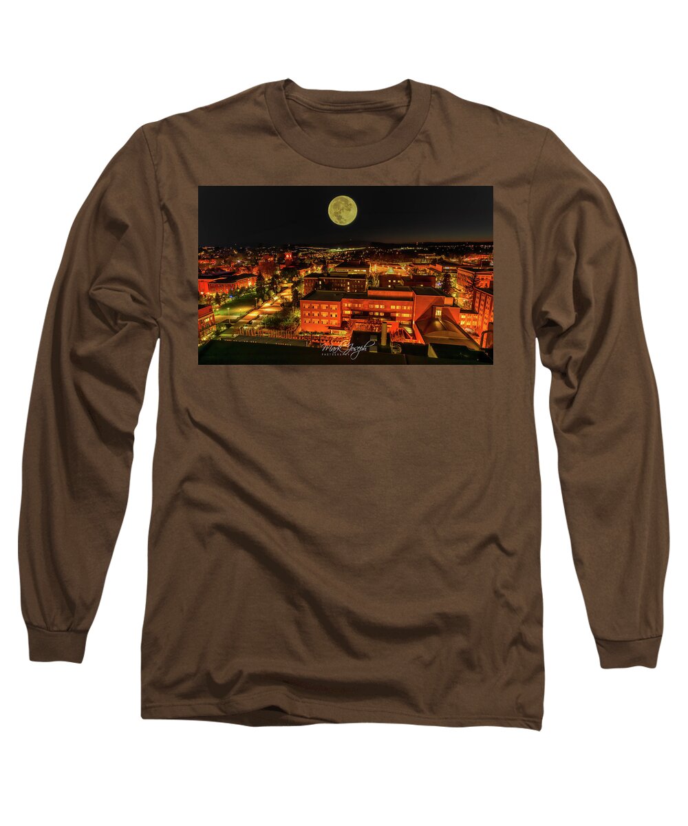 Moon Long Sleeve T-Shirt featuring the photograph Moon on Campus by Mark Joseph