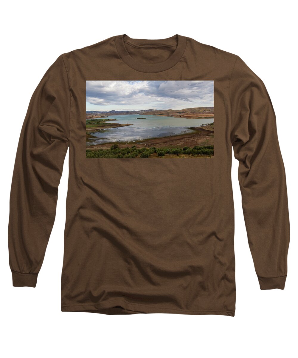 Morocco Long Sleeve T-Shirt featuring the photograph Moroccan Lake and Mountains by Edward Shmunes