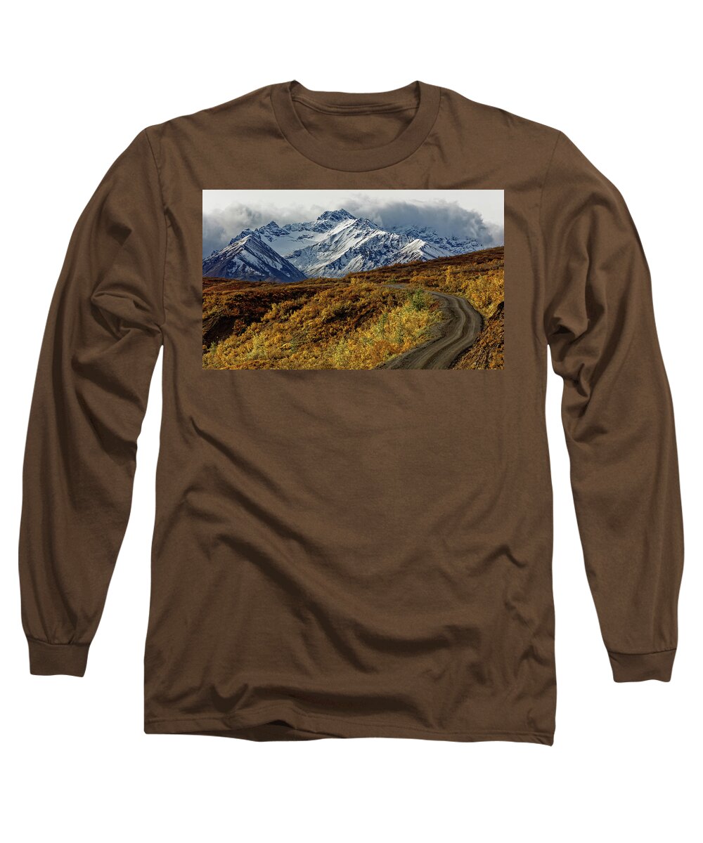 Mountain Long Sleeve T-Shirt featuring the photograph Alaska Mountain Road in Denali NP by Doolittle Photography and Art