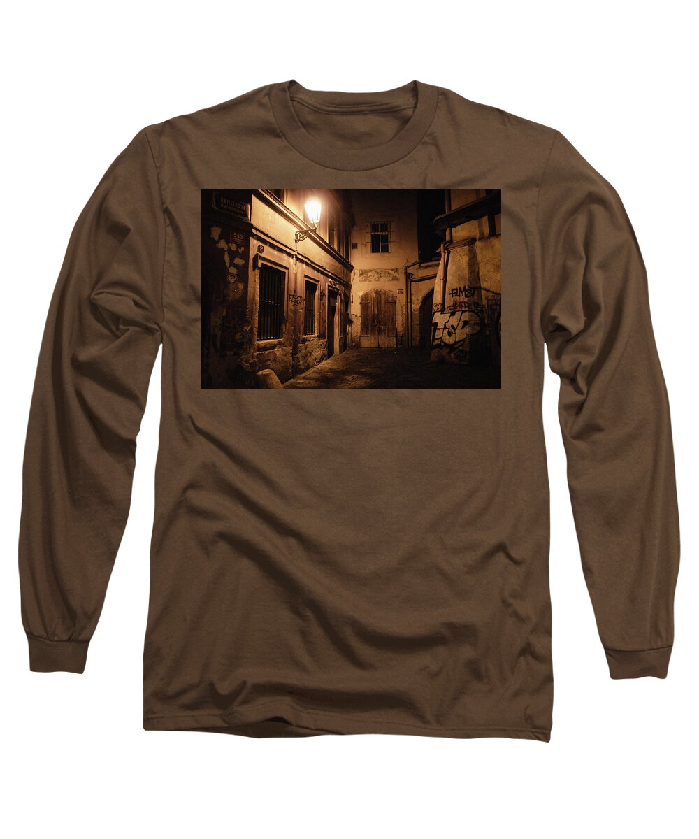 Prague Long Sleeve T-Shirt featuring the photograph Mysterious Prague Street by Martin Vorel Minimalist Photography