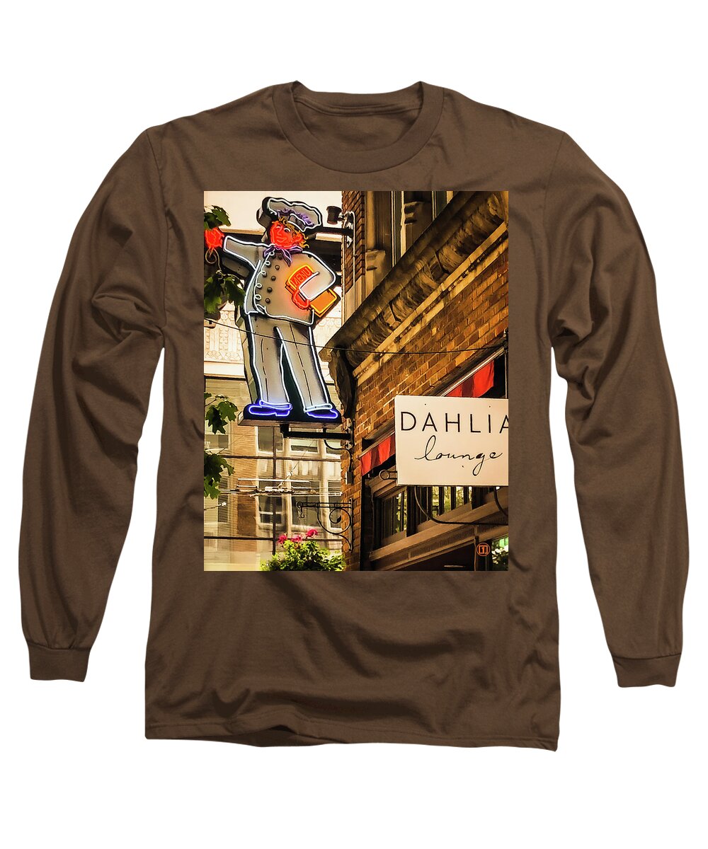 Urbanliving Long Sleeve T-Shirt featuring the photograph Neon Chef by Grey Coopre