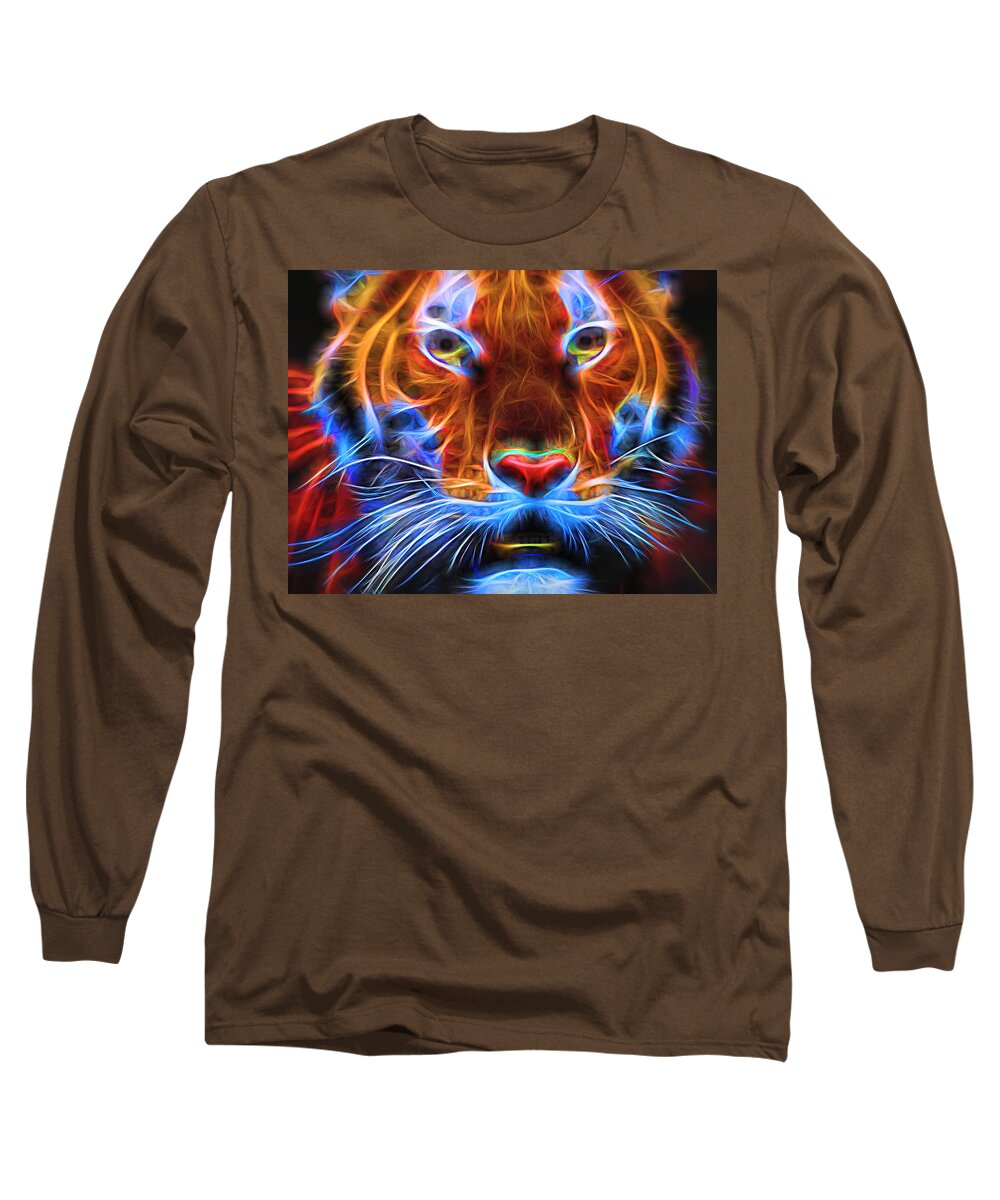 Neon Tiger Long Sleeve T-Shirt featuring the digital art Magic Tiger by Andreas Thust