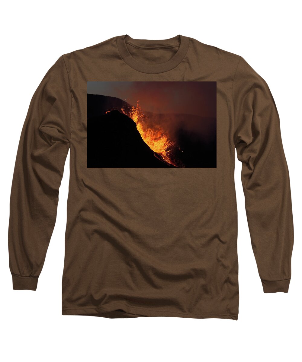 Volcano Long Sleeve T-Shirt featuring the photograph Night fire #1 by Christopher Mathews