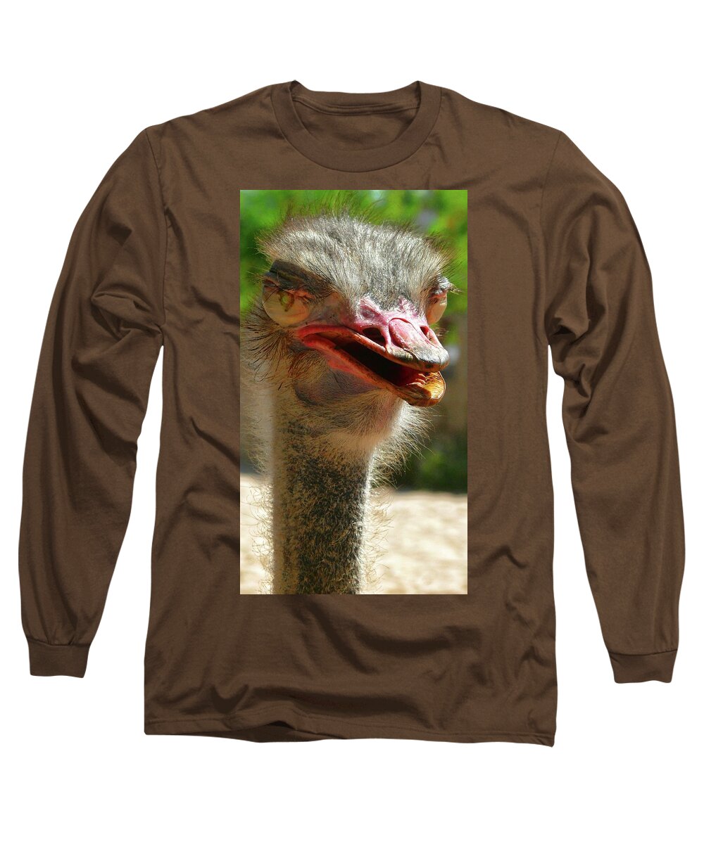 Ostrich Long Sleeve T-Shirt featuring the photograph Ostrich portrait by Robert Bociaga