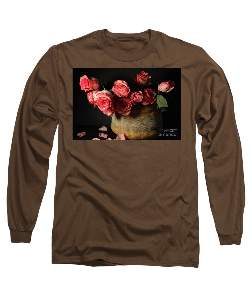 Sentimental Long Sleeve T-Shirt featuring the photograph Panier Sentimental De Roses by Diana Mary Sharpton