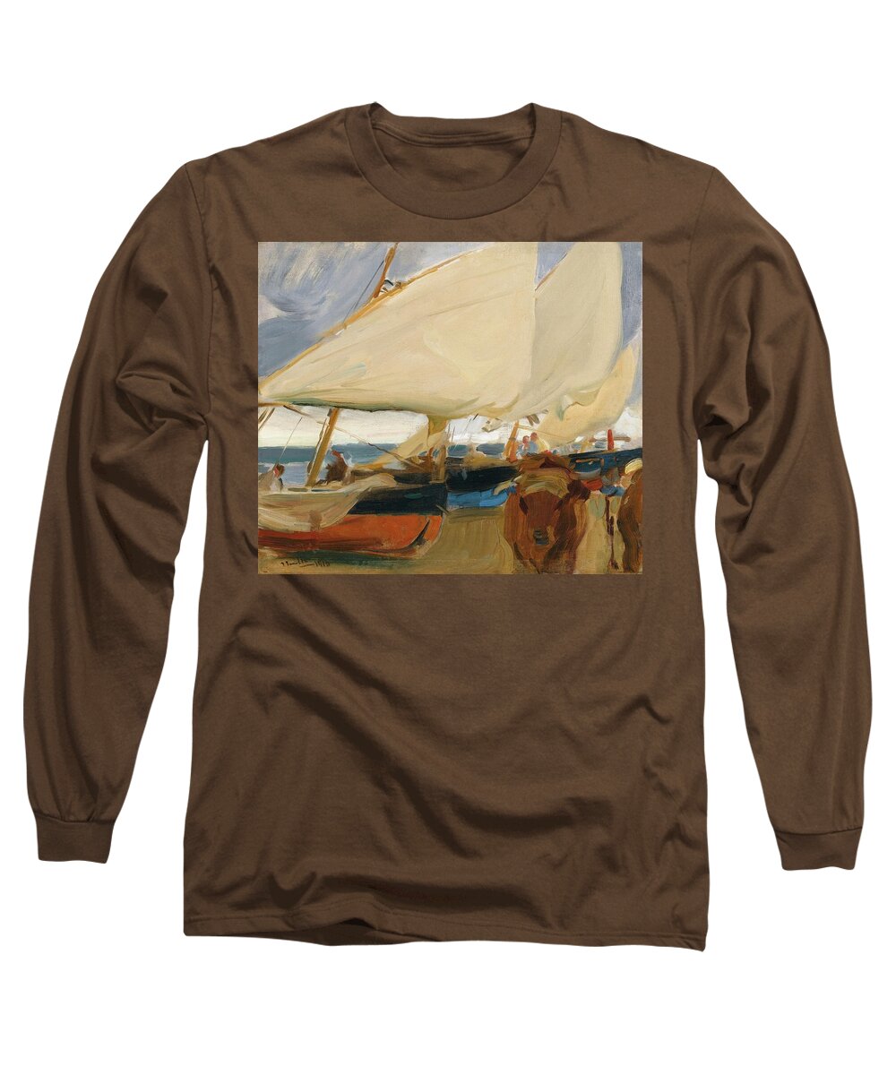  Long Sleeve T-Shirt featuring the painting Playa de Valencia 1910 by Joaquin Sorolla