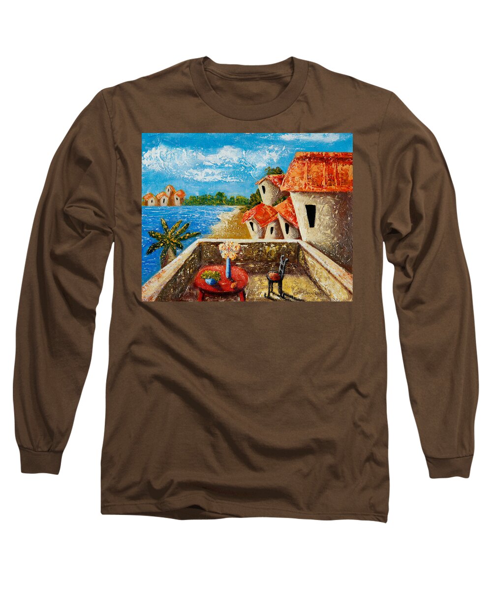Landscape Long Sleeve T-Shirt featuring the painting Playa Gorda by Oscar Ortiz