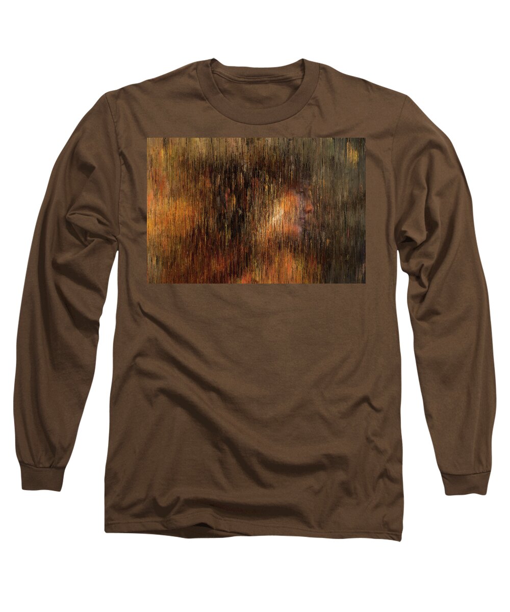 Portrait Long Sleeve T-Shirt featuring the painting Portrait in Gold Tones by Alex Mir