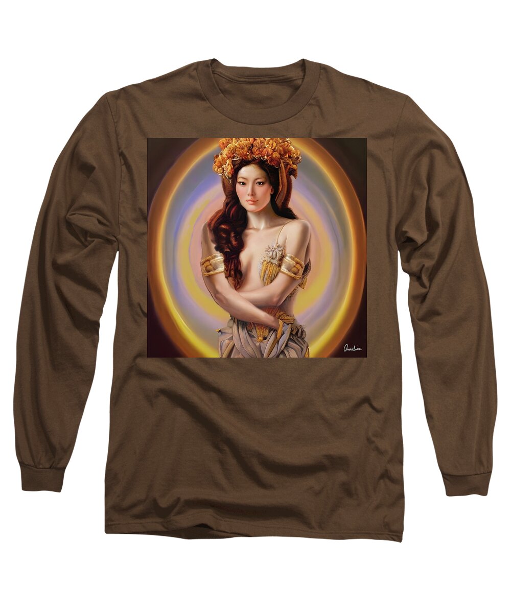 Beauty Long Sleeve T-Shirt featuring the digital art Portrait of a Moontime Goddess by Annalisa Rivera-Franz