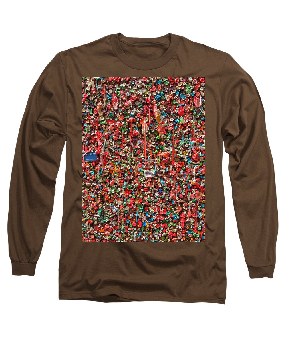 Abstract Long Sleeve T-Shirt featuring the photograph Post Alley Gum Wall - 3 by Jerry Abbott