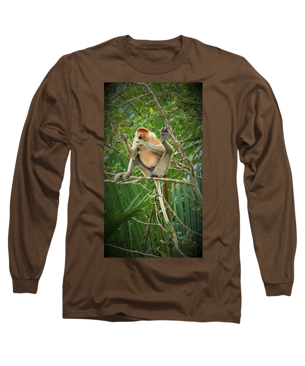  Proboscis Monkey. Monkey Long Sleeve T-Shirt featuring the photograph Proboscis monkey in the wild by Robert Bociaga