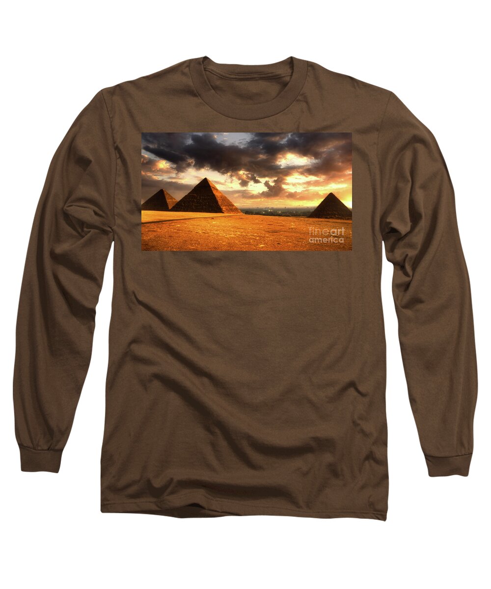 Giza Long Sleeve T-Shirt featuring the photograph Pyramids of Giza by Kype Hills