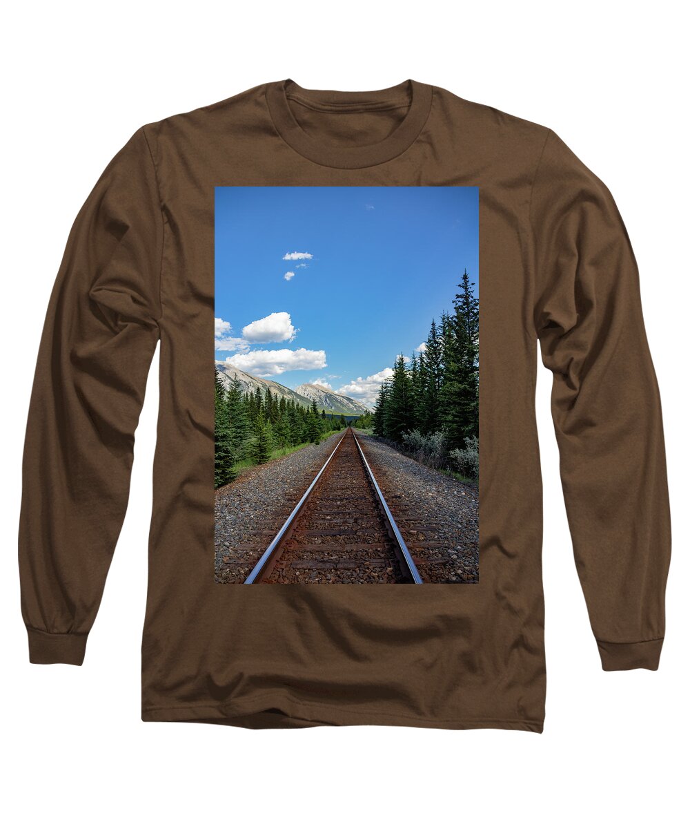 Mountains Long Sleeve T-Shirt featuring the photograph Railway through the Rockies by Cindy Robinson