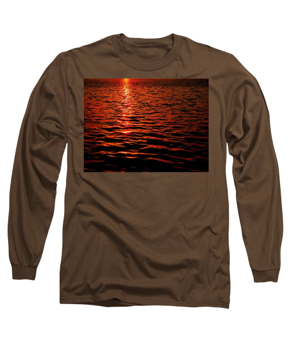 River Long Sleeve T-Shirt featuring the photograph Red River at Sunset by Linda Stern