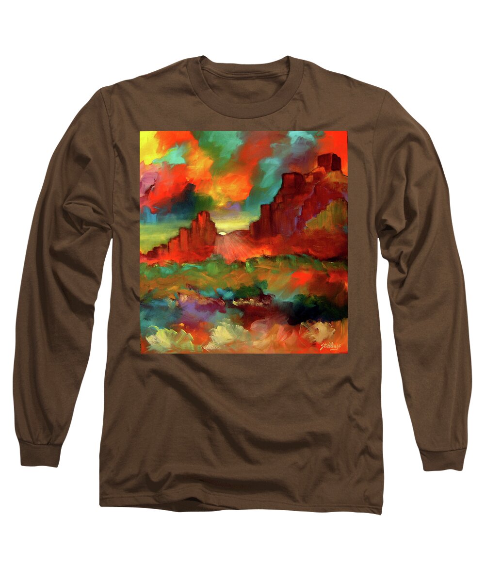 Landscape Long Sleeve T-Shirt featuring the painting Red Rock Canyon by Jim Stallings