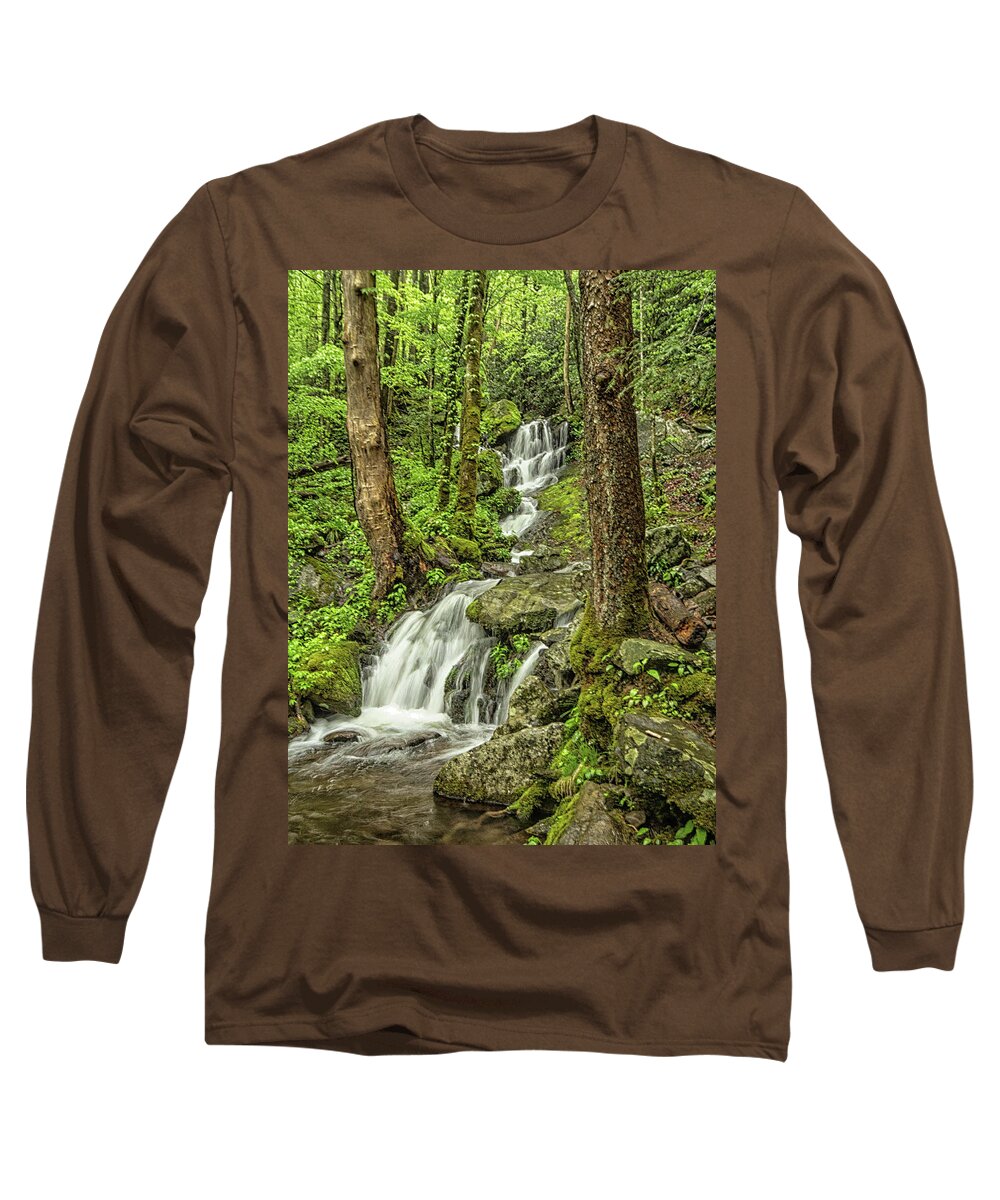 #art #atlanta #discoveratl #exploregeorgia #southcarolina #disc Long Sleeve T-Shirt featuring the photograph Roadside Waterfall in the Smoky Mountain National Park by Peter Ciro