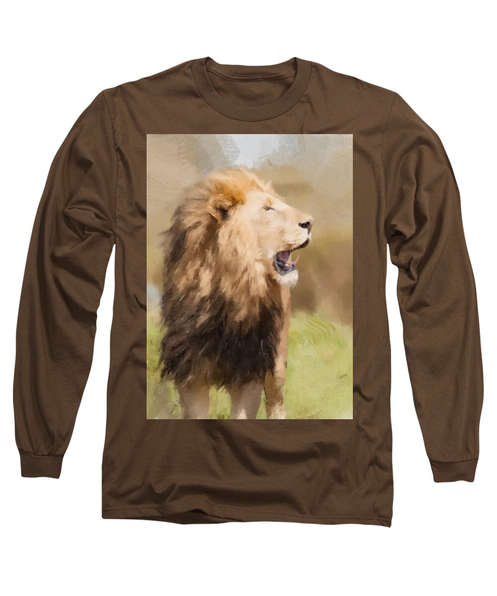 Lion Long Sleeve T-Shirt featuring the painting Roar by Gary Arnold