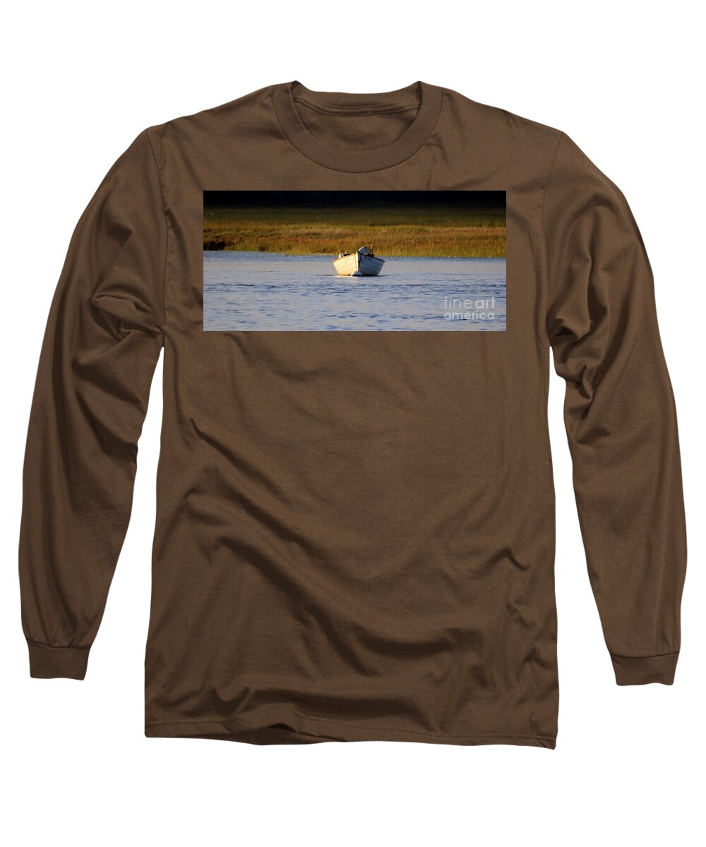 Photography Long Sleeve T-Shirt featuring the photograph Rowboat in the inlet by Lennie Malvone