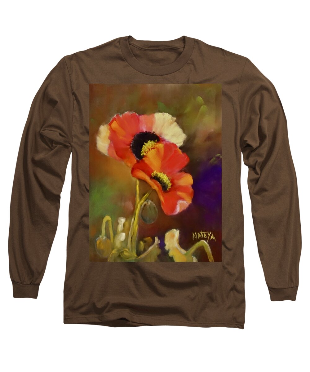 Poppies Long Sleeve T-Shirt featuring the pastel Scarlet Poppies by Nataya Crow