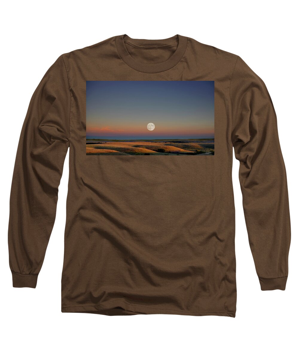 Flint Hills Long Sleeve T-Shirt featuring the photograph September Moonrise, Kansas Flint Hills by Rod Seel
