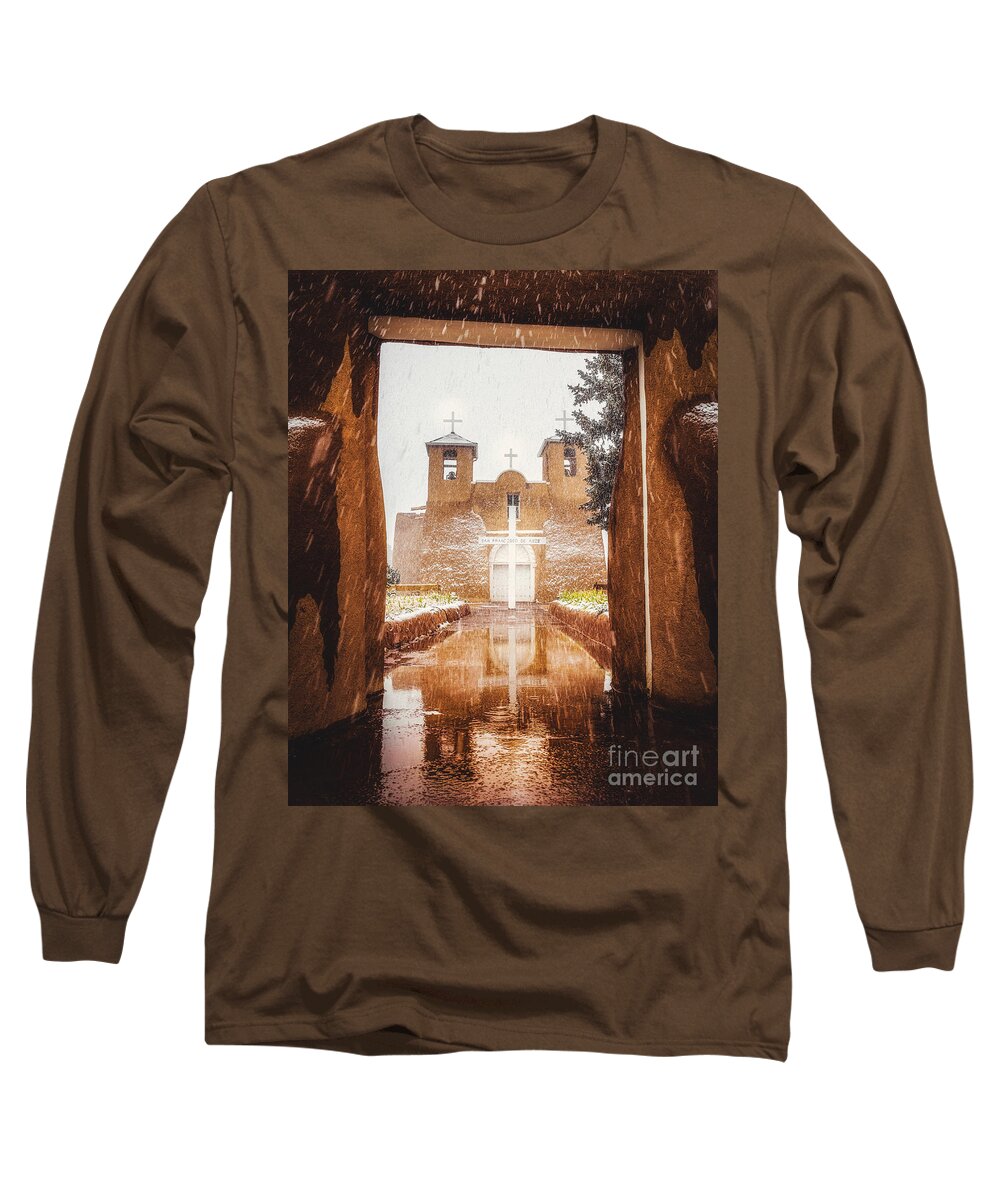 Snow Long Sleeve T-Shirt featuring the photograph St Francis Church in the Snow 7 by Elijah Rael