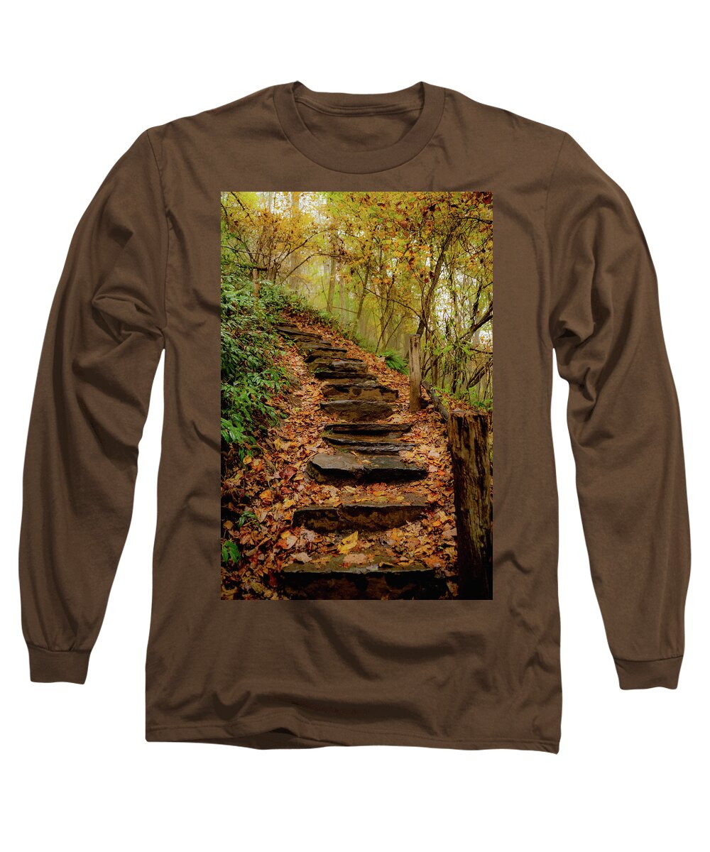 Nature Long Sleeve T-Shirt featuring the photograph Stairs through Autumn Beauty by Cindy Robinson
