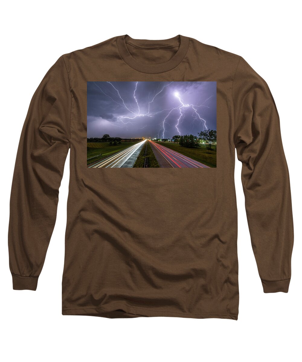 Lightning Long Sleeve T-Shirt featuring the photograph Stormy Highway by Marcus Hustedde