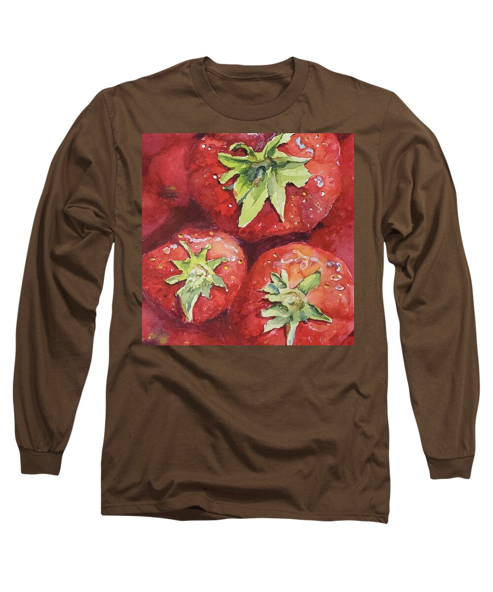 Still Life Long Sleeve T-Shirt featuring the painting Strawberries by Sheila Romard