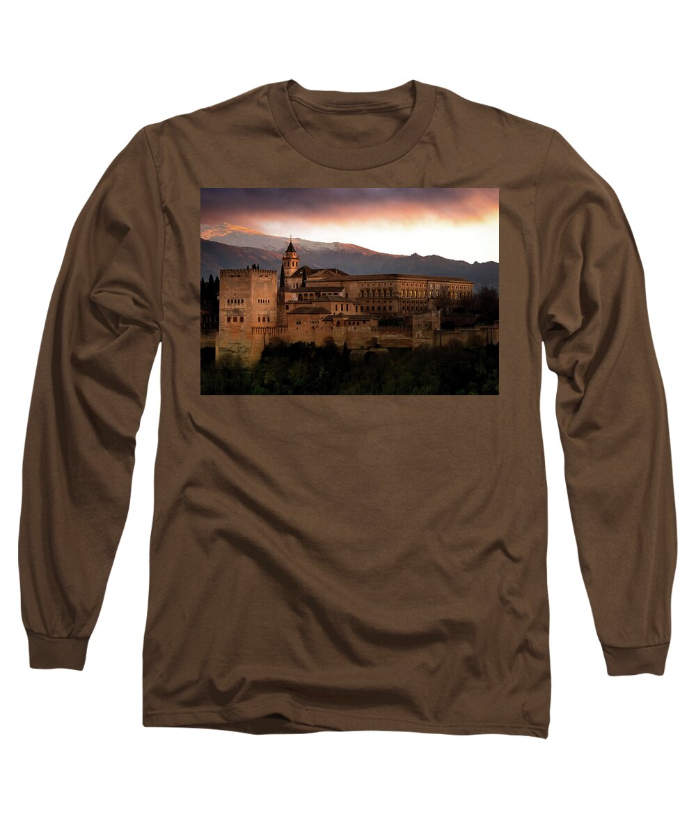 Alhambra Spain Long Sleeve T-Shirt featuring the photograph Sundown Over the Alhambra by Rebecca Herranen