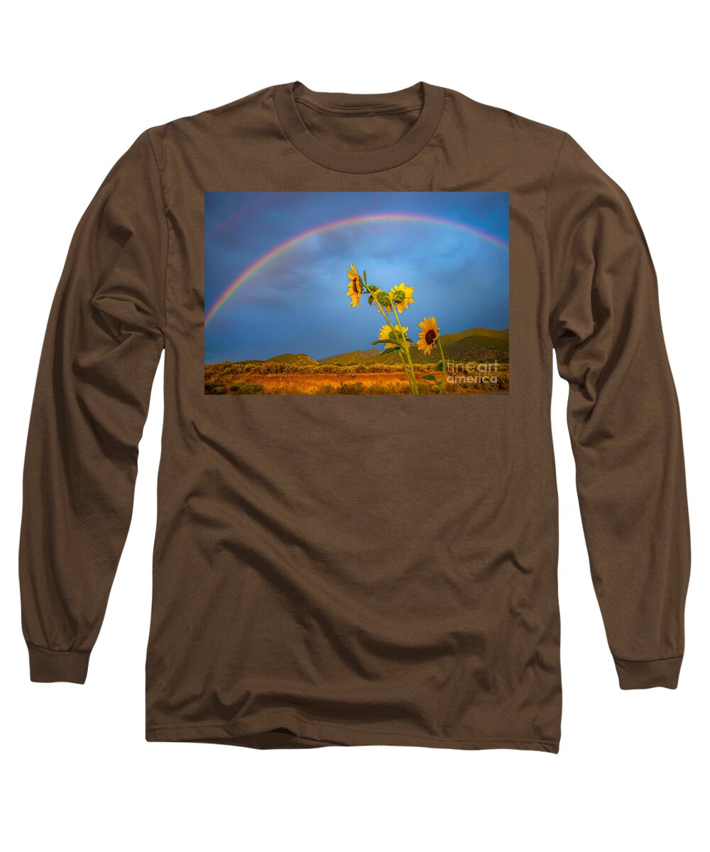 Taos Long Sleeve T-Shirt featuring the photograph Sunflower and Rainbows by Elijah Rael