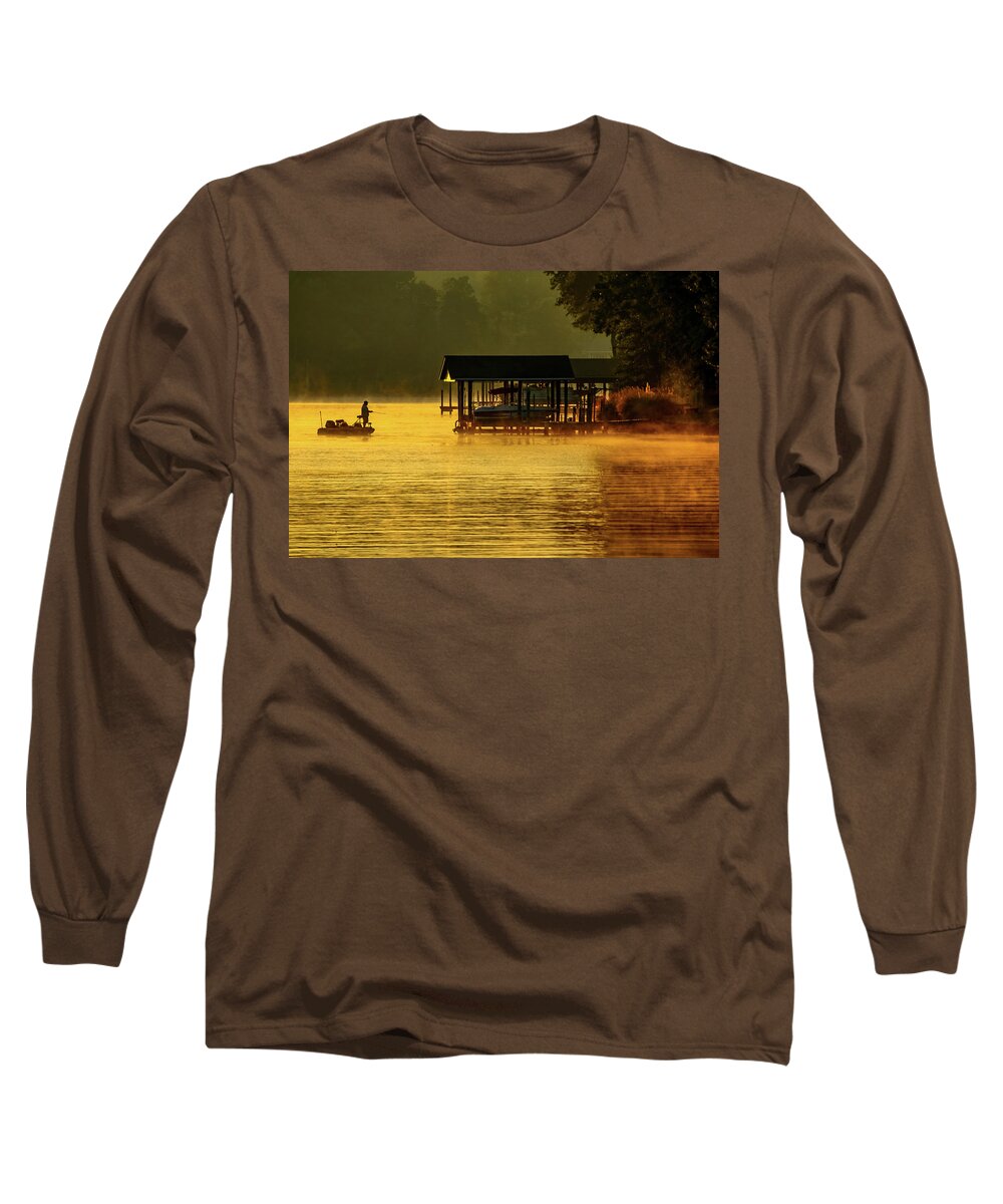Smith Mountain Lake Long Sleeve T-Shirt featuring the photograph Sunrise Fisherman by Deb Beausoleil