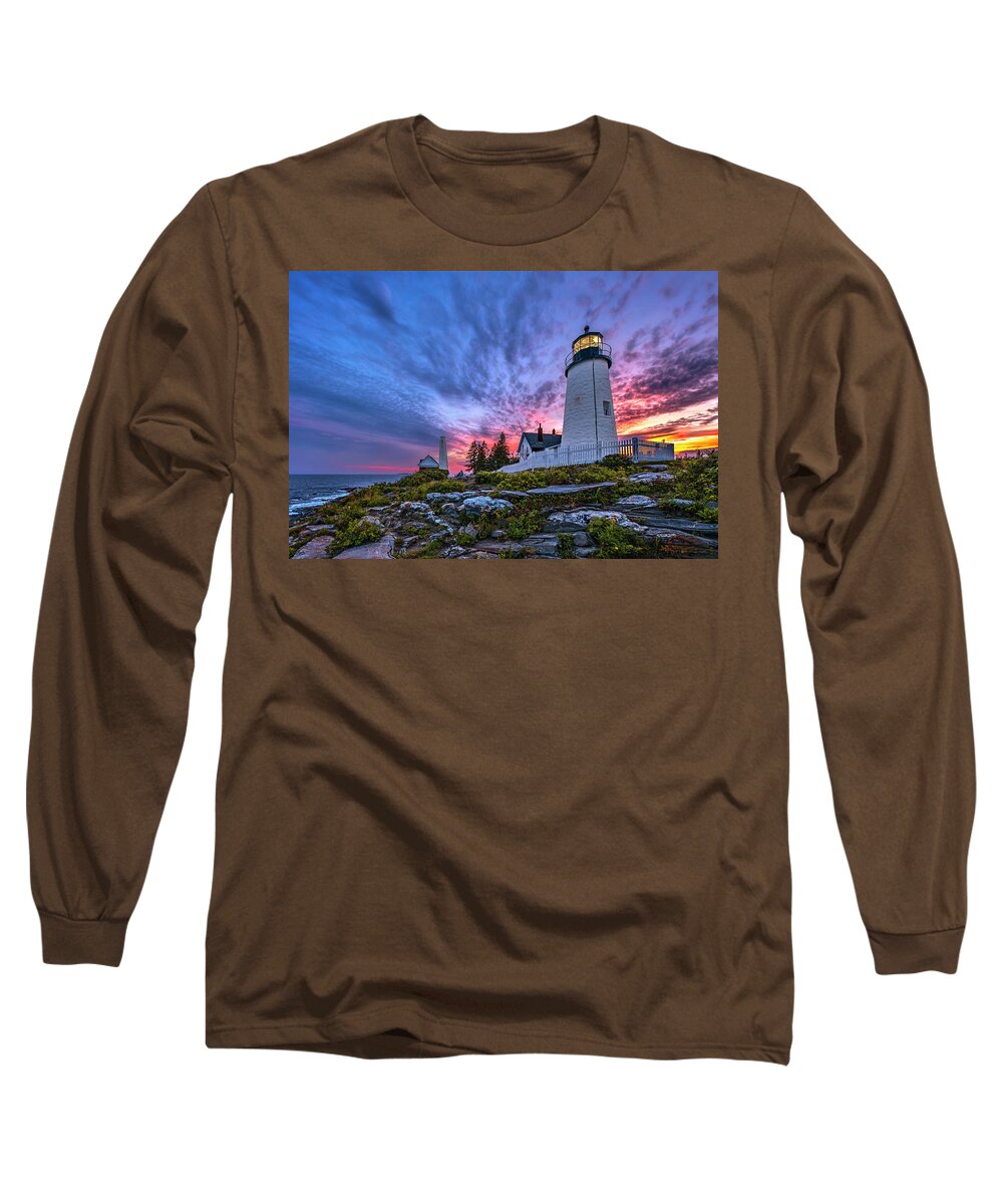 Architecture Long Sleeve T-Shirt featuring the photograph Sunset at Pemaquid Point Lighthouse by Andy Crawford