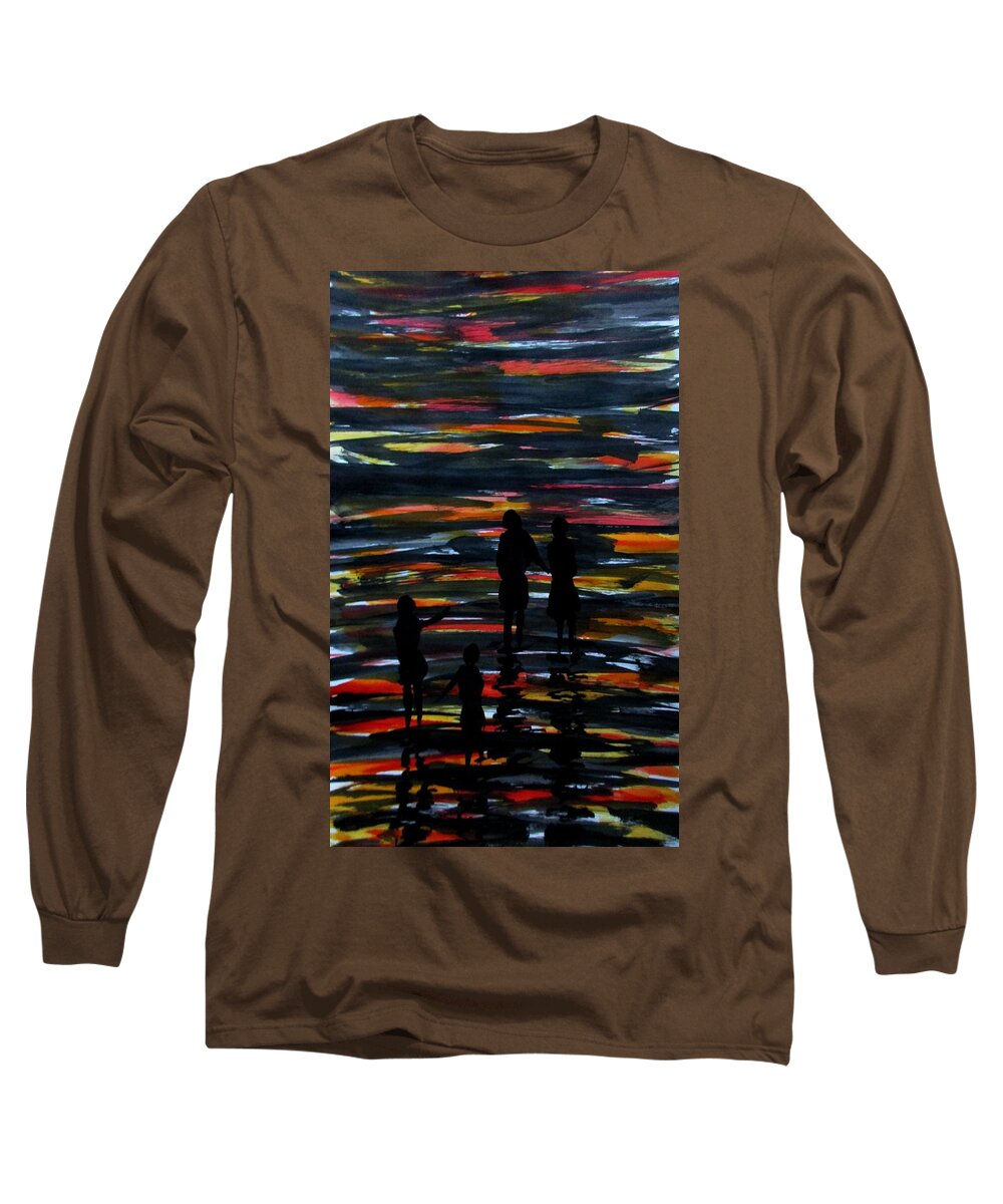 Art Long Sleeve T-Shirt featuring the painting Sunset in Digha -1 by Tamal Sen Sharma