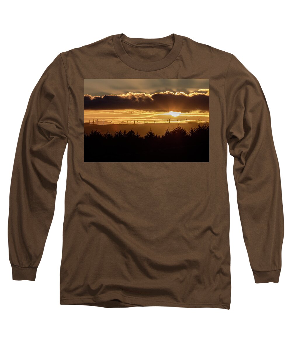 Letterkenny Long Sleeve T-Shirt featuring the photograph Sunset over the Wind Farm, Letterkenny, Donegal by John Soffe