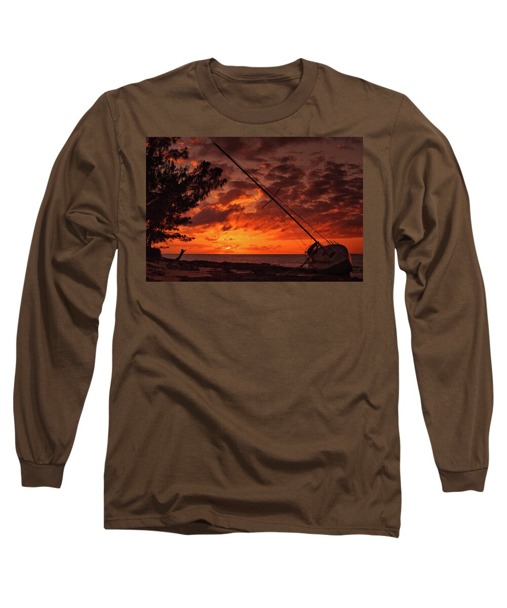 Sunset Art Long Sleeve T-Shirt featuring the photograph Sunset Shipwreck by Gian Smith