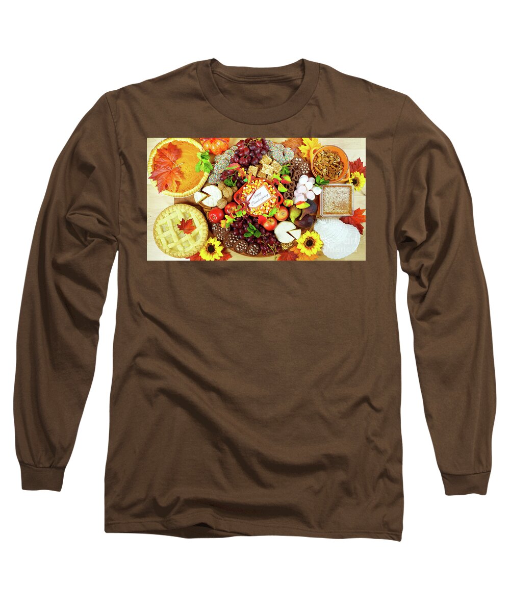 Thanksgiving Long Sleeve T-Shirt featuring the photograph Thanksgiving cheese and dessert grazing platter charcuterie board. by Milleflore Images