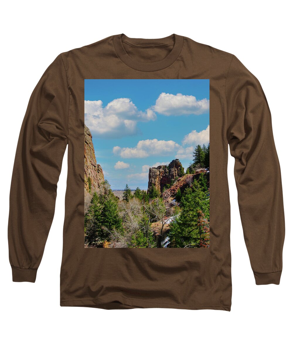 Rock Climber Long Sleeve T-Shirt featuring the photograph Eldorado Canyon State Park,The Bastille by Tom Potter
