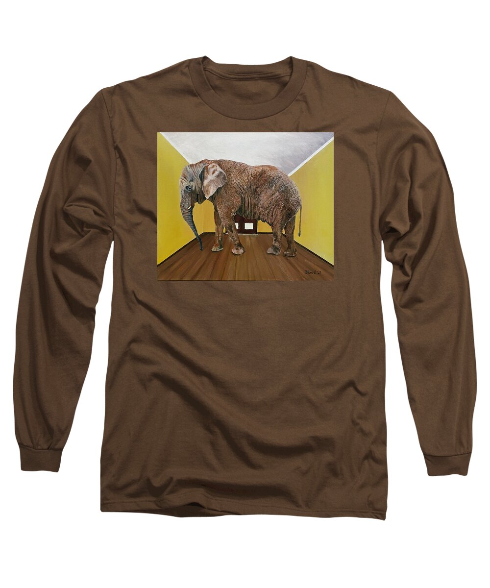 Elephant In The Room Long Sleeve T-Shirt featuring the painting The Elephant in the Room by Thomas Blood