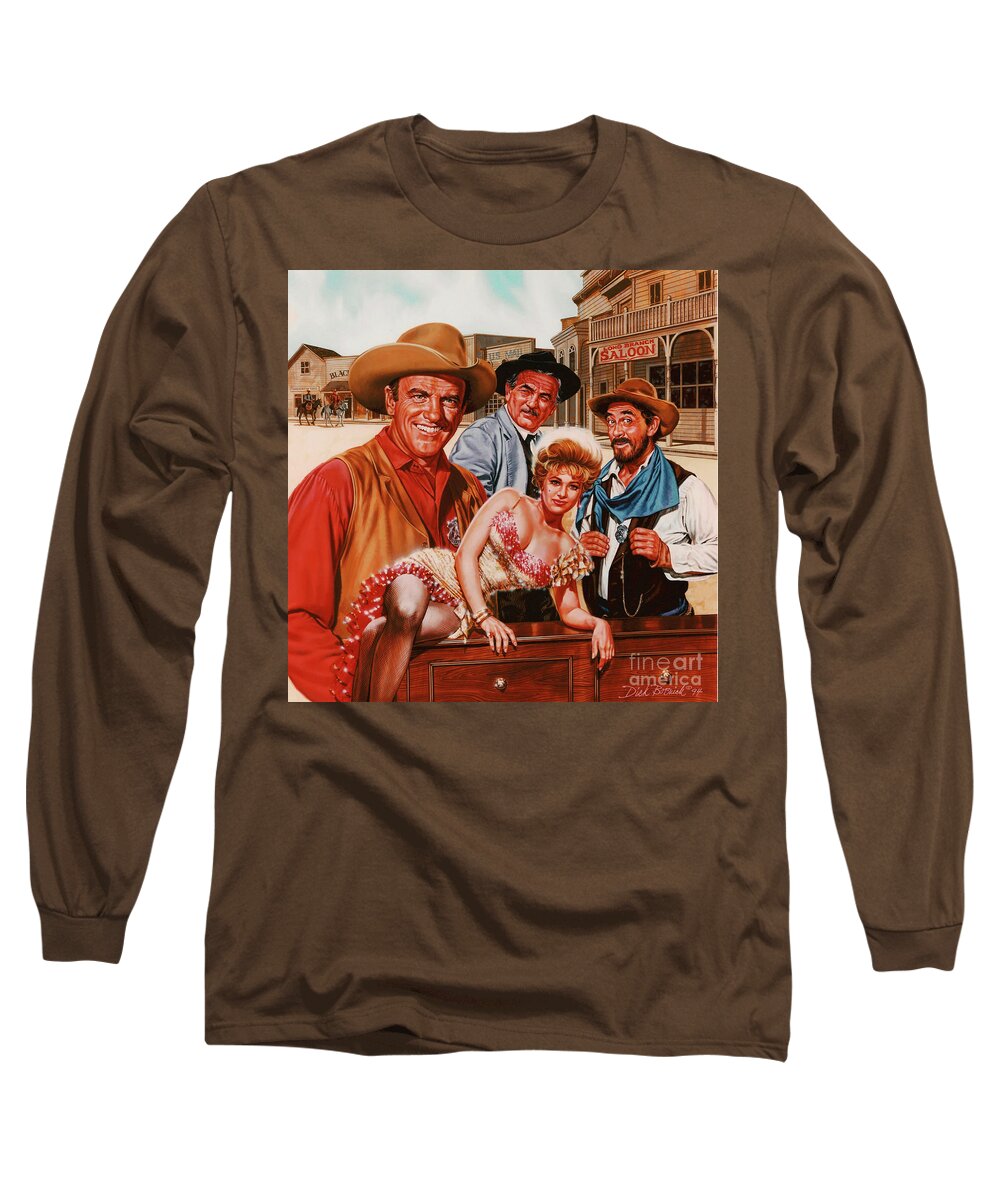 Gunsmoke Long Sleeve T-Shirt featuring the painting The Gunsmoke Cast by Dick Bobnick