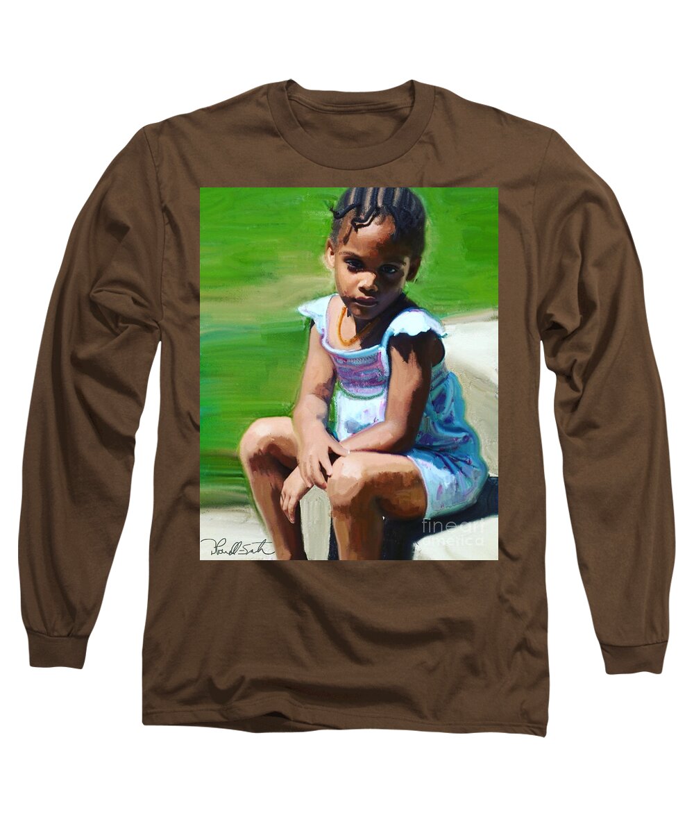 Child Long Sleeve T-Shirt featuring the painting Thoughtful Leilani by D Powell-Smith