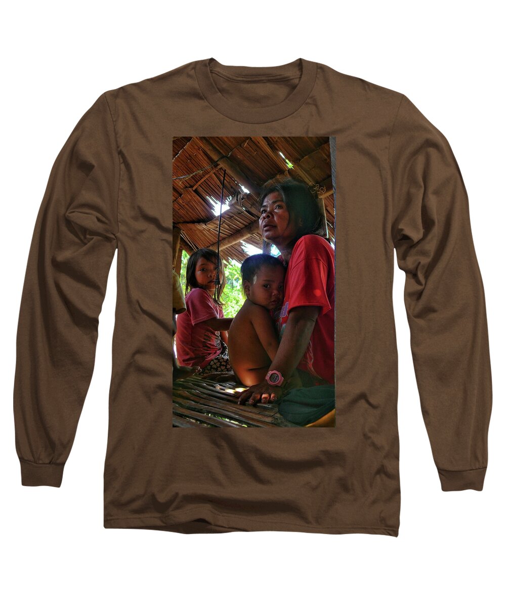 Tribal Mother Long Sleeve T-Shirt featuring the photograph Tribal mother with children by Robert Bociaga