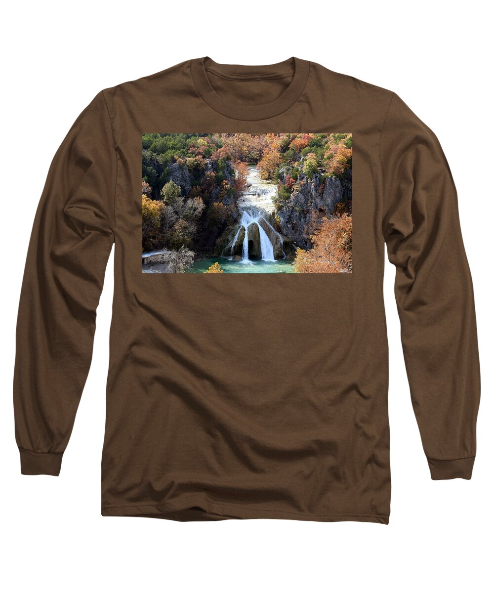 Nature Long Sleeve T-Shirt featuring the photograph Turner Falls Waterfall in Fall by Sheila Brown