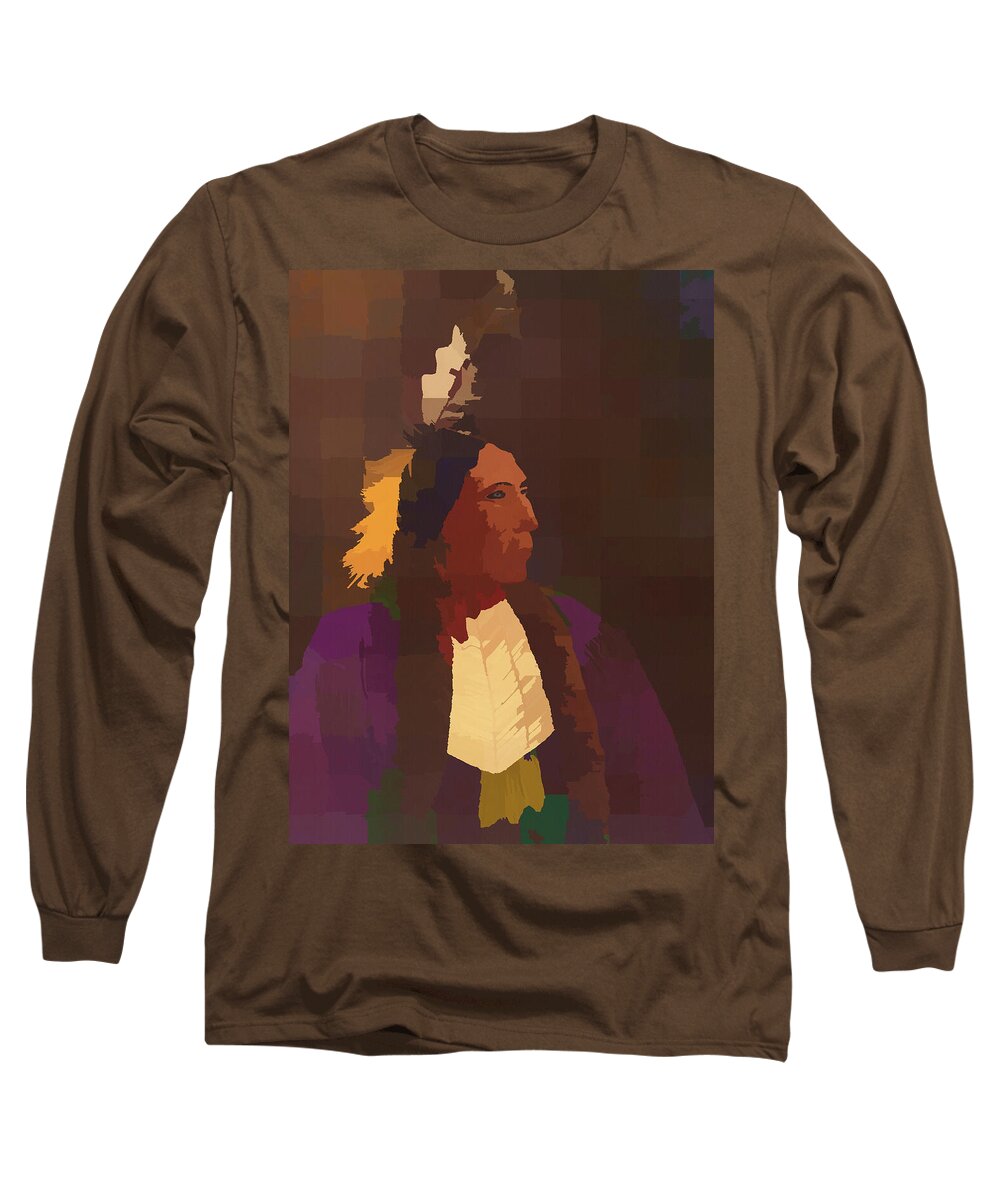Abstract Realism Long Sleeve T-Shirt featuring the mixed media Unidentified Abstract Native American Tribal Chief by Shelli Fitzpatrick