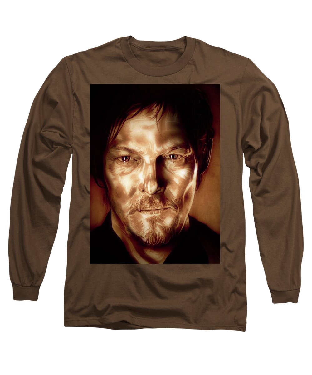 The Walking Dead Long Sleeve T-Shirt featuring the drawing Walking Dead - Sepia Edition by Fred Larucci